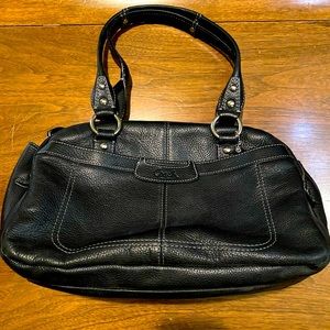 Vintage COACH pebbled black leather satchel.